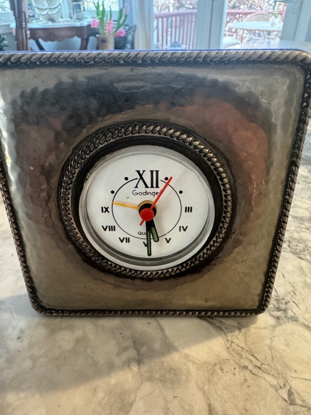 Godinger Hammered Silver Square Clock with Colorful Hands
